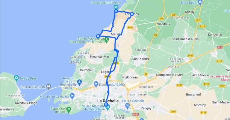 trajet Balades à vélo La Rochelle jusqu’à la ville d’Esnandes