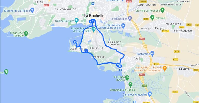 Trajet Balades à vélo La Rochelle aux marais d’Angoulins